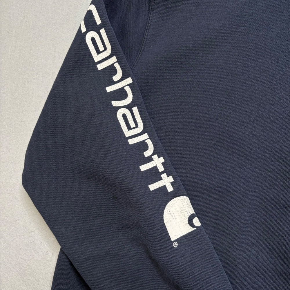 Carhartt Hoodie Mens Large Dark Blue Original Fit Logo Sleeve Graphic Y2K K121 - Picture 4 of 8